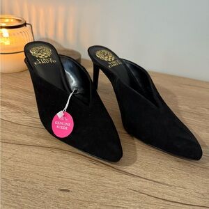 Vince Camuto Black Suede Mules - NEW, Size 8